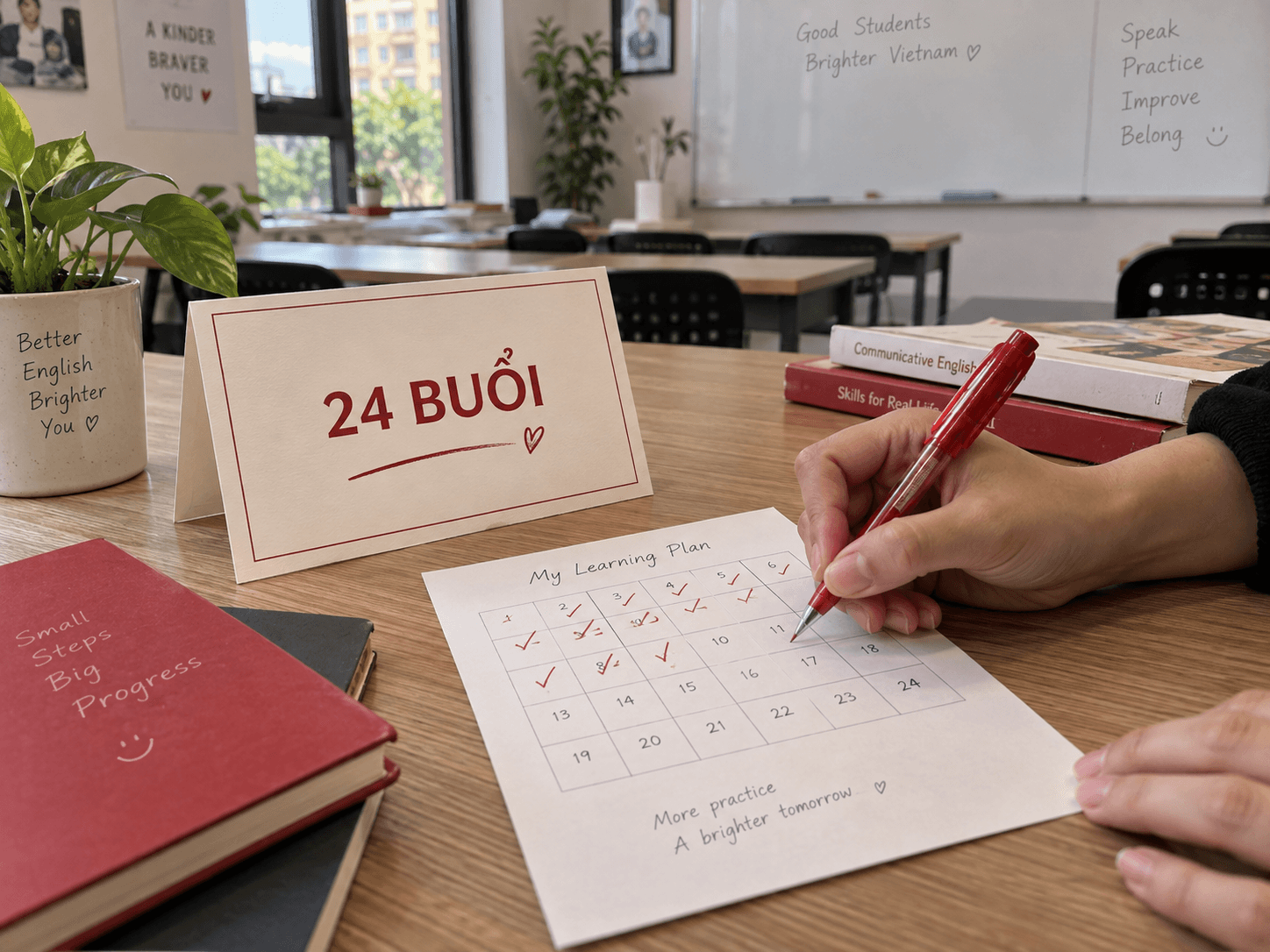 Giáo viên đánh dấu tiến độ trong kế hoạch 24 buổi đào tạo bổ sung
