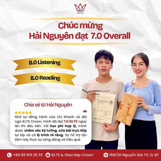 Bảng điểm IELTS 7.0 của Hải Nguyên