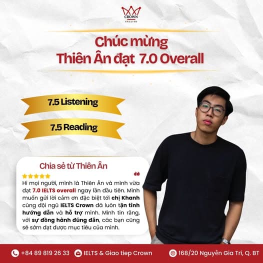 Bảng điểm IELTS 7.0 của Thiên Ân